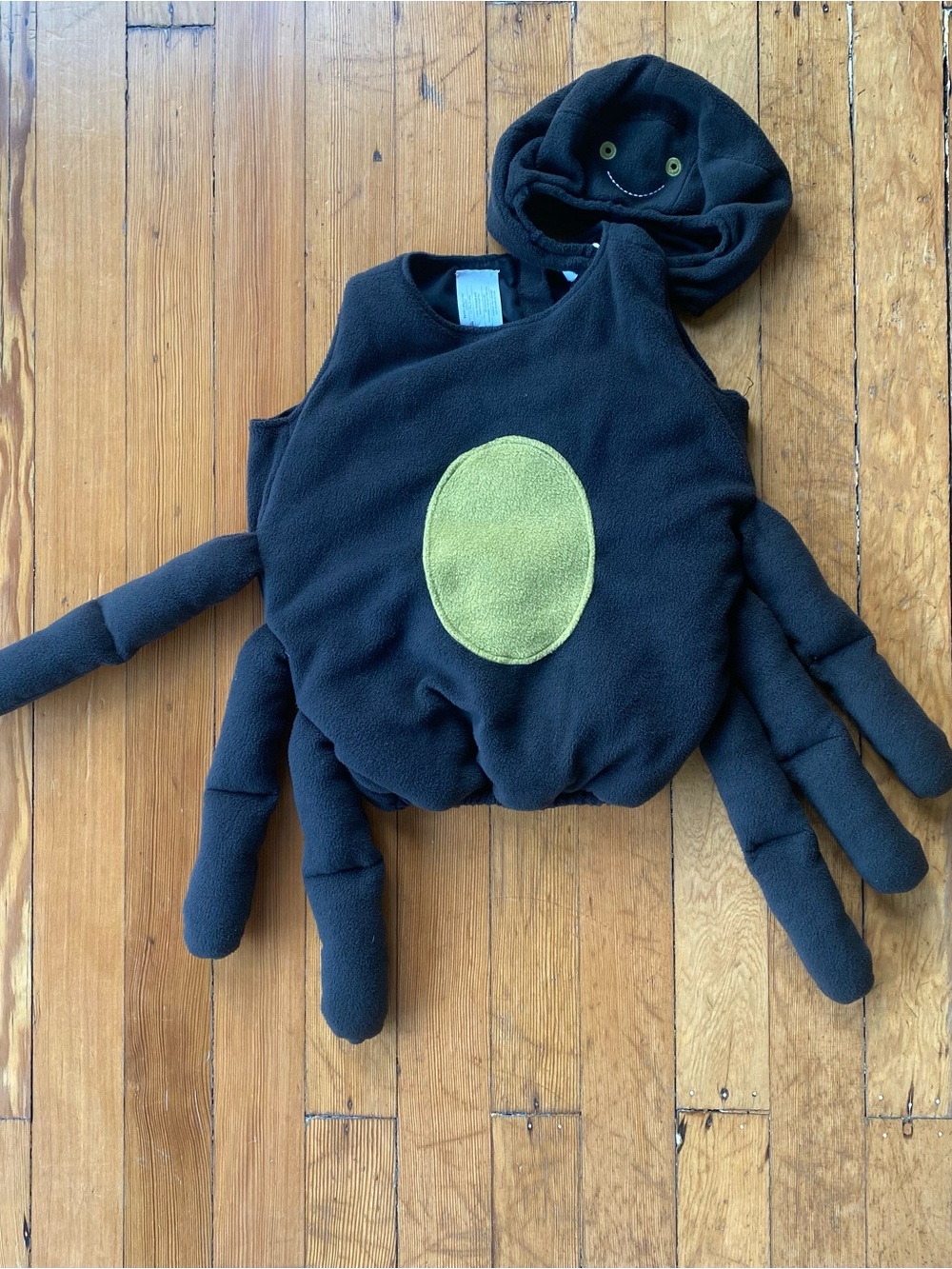 Pottery Barn Kids Black Spider Costume with Green Chest Patch and Hood